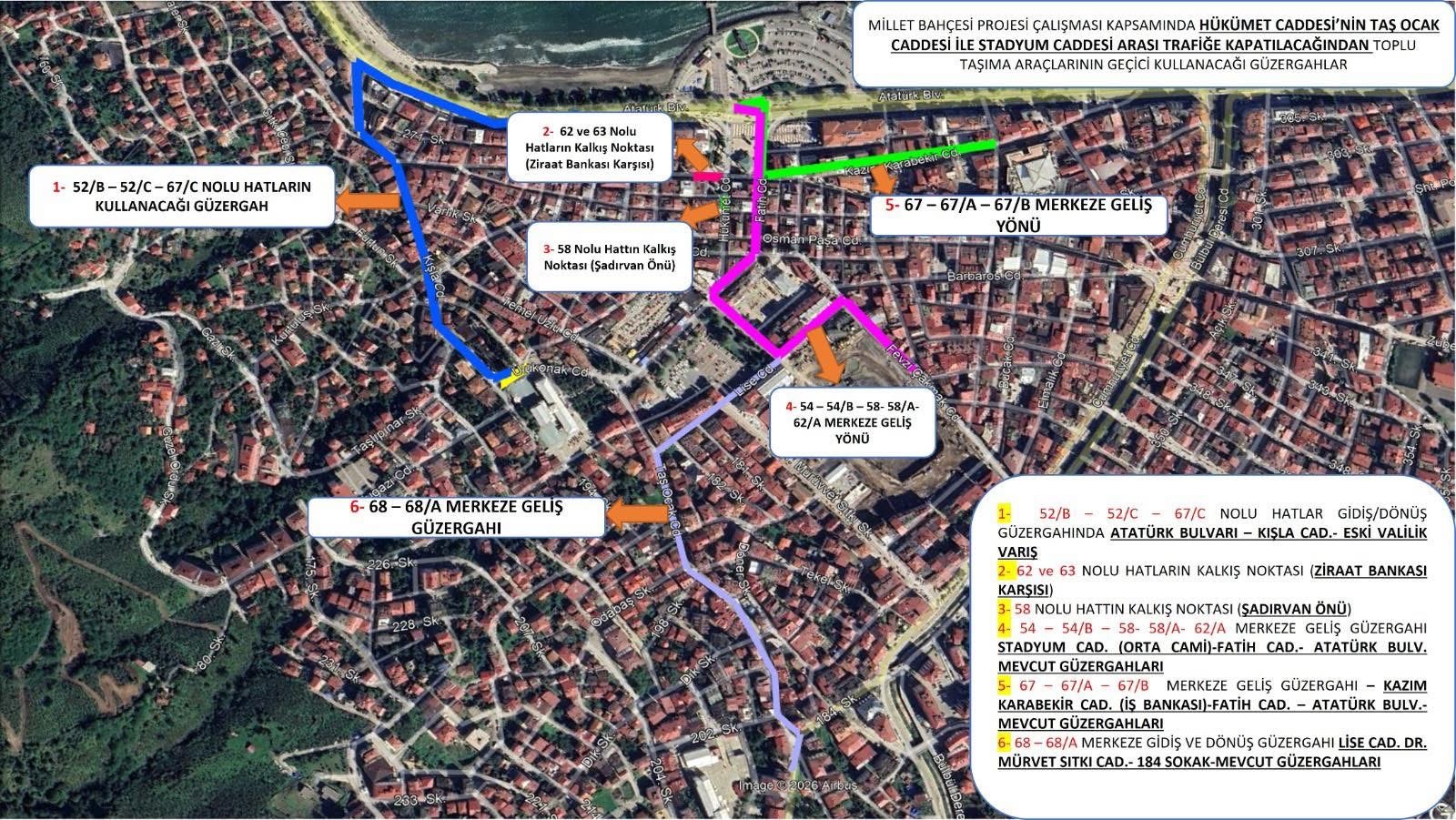 ORDU’DA HÜKÜMET CADDESİ TRAFİĞE KAPANIYOR: GÜZERGAHLAR DEĞİŞTİ