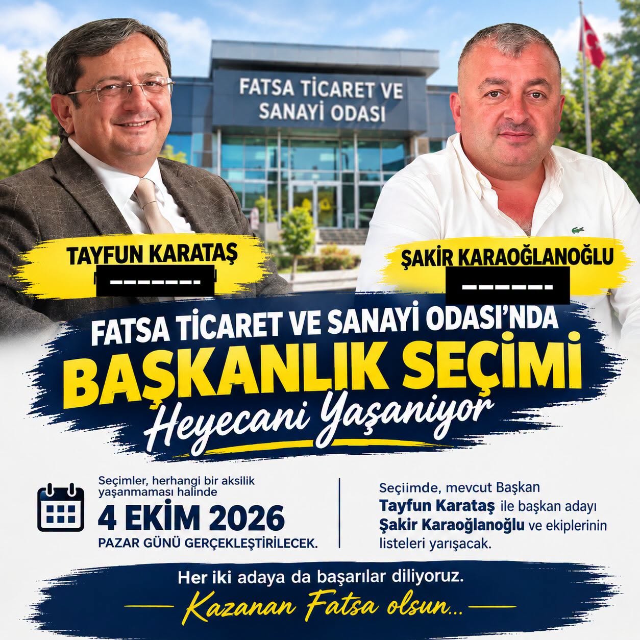 Fatsa Ticaret ve Sanayi Odası’nda başkanlık seçimi heyecanı yaşanıyor.